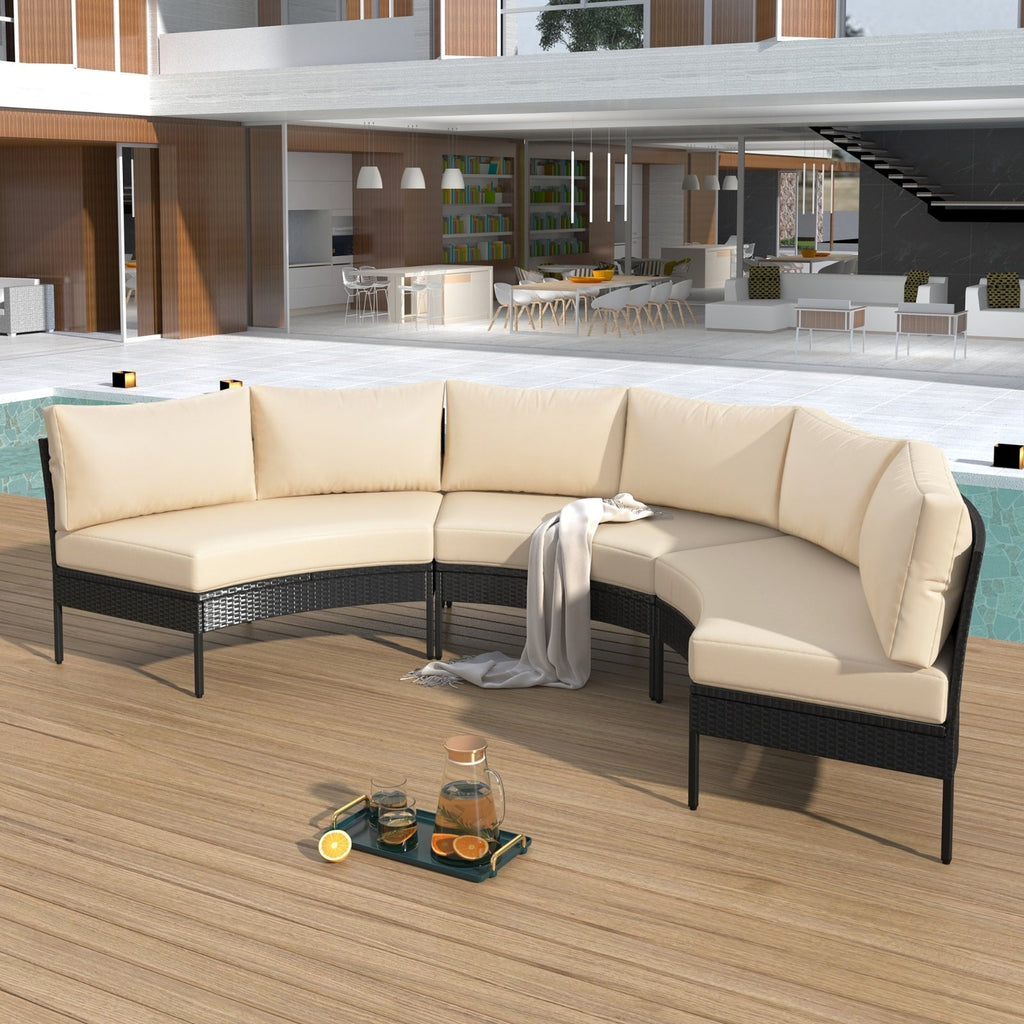 Salon Lounge d'Extérieur 3 Pièces en Rotin Beige